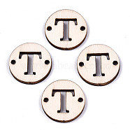 Unfinished Natural Poplar Wood Links Connectors, Laser Cut, Flat Round with Word, Letter.T, 19.5x2.5mm, Hole: 2mm(WOOD-S045-140A-01T)
