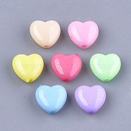 Opaque Solid Color Acrylic Beads, Heart, Mixed Color, 10x11x5.5mm, Hole: 1.6mm(X-MACR-T030-04)