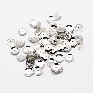 Plastic Paillette Beads, Semi-cupped Sequins Beads, Center Hole, Silver, 5x0.5mm, Hole: 1mm(X-PVC-A001-5mm-08)