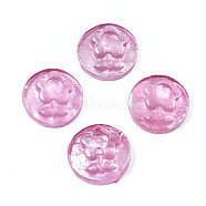 Spray Painted Transparent Resin Cabochons, Flat Round with Flower, Flamingo, 10x3.5mm(CRES-S302-64-A03)