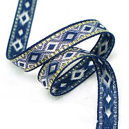 Ethnic Style Polyester Embroidery Rhombus Ribbons, Jacquard Ribbon, Garment Accessories, Blue, 1/2 inch(12mm)(PW-WG81794-02)