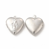 Brass Locket Pendants, Photo Frame Charms for Necklaces, Long-Lasting Plated, Heart with Saint Charm, Platinum, 22.5x19.5x5.5mm, Hole: 1.8mm(ZIRC-M120-02P)