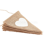 Birthday Party Linen Flag Banner, Wedding Home Decor Event Supplies, Triangle with Heart, Tan, 2.8m/strand(AJEW-WH0312-32)