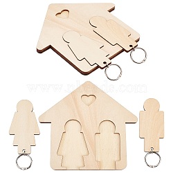 Gorgecraft Unfinished Wood Wall Keychain Rack Hooks, with 2Pcs Wood Keychains, House with Human, Moccasin, 14x151.3cm(HJEW-GF0001-22)