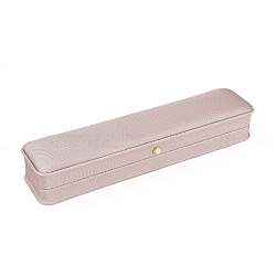 PU Leather Necklace Gift Boxes, with Iron & Plastic Imitation Pearl Button and Velvet Inside, for Wedding, Jewelry Storage Case, Misty Rose, 24x5.5x4cm(LBOX-L005-K02)