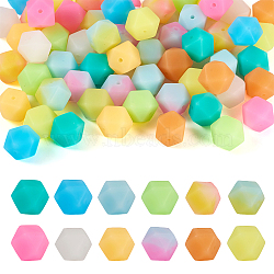 72Pcs 12 Colors  Luminous Hexagon Food Grade Silicone Beads, Mixed Color, 14x14x14mm, Hole: 2mm, 6pcs/color(SIL-TA0001-36)