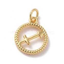 Brass Charms, Cadmium Free & Lead Free, Real 18K Gold Plated, Ring with Twelve Constellations, Sagittarius, 14.5x12x2mm, Hole: 3.4mm(KK-A160-20G-09)