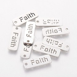 304 Stainless Steel Pendants, Inspirational Message Pendants, Rectangle with Word Faith, Stainless Steel Color, 17x6x1mm, Hole: 1.5mm(STAS-Q201-T072)