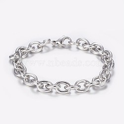 304 Stainless Steel Cable Chain Bracelets, with Lobster Claw Clasps, Stainless Steel Color, 7-7/8 inch(200mm), 8x2mm(BJEW-I238-09P)