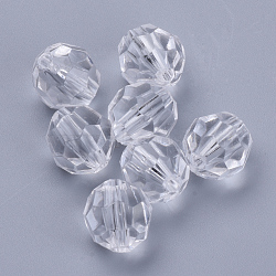 Transparent Acrylic Beads, Faceted, Round, Clear, 10x9.5mm, Hole: 1.8mm(X-TACR-Q257-10mm-V01)