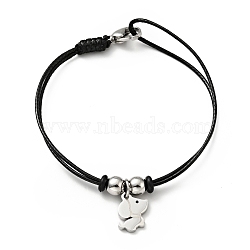 304 Stainless Steel Dog Charm Bracelet with Waxed Cord for Women, Stainless Steel Color, 7 inch(17.8cm)(BJEW-A125-25)