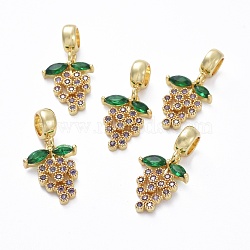 Brass Micro Pave Cubic Zirconia European Dangle Charms, Large Hole Pendants, with Tube Bails, Grape, Colorful, Golden, 24mm long, Hole: 5mm, Grape: 16x12.5x2.5mm(X-ZIRC-F074-05G)