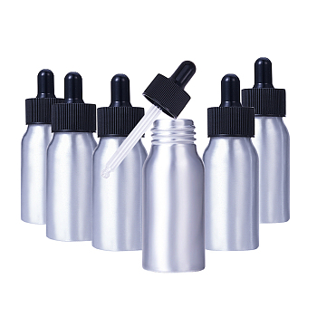 Aluminium Empty Dropper Bottles, with PP Plastic Screw Lid, for Essential Oils Aromatherapy Lab Chemicals, Black, 9.9x3.2cm, Capacity: 30ml, 8pcs/box