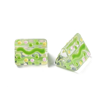 Transparent Glass Beads, with Enamel, Triangle with Wave Pattern, Green Yellow, 9.5x12x9mm, Hole: 1.2mm