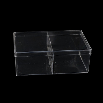 2 Grids Plastic Bead Containers with Cover, for Jewelry, Beads, Small Items Storage, Rectangle, Clear, 13.5x21.5x7.8cm