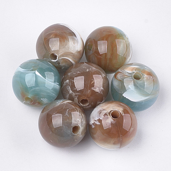 Acrylic Beads, Imitation Gemstone Style, Round, Camel, 15.5~16x15mm, Hole: 2mm
