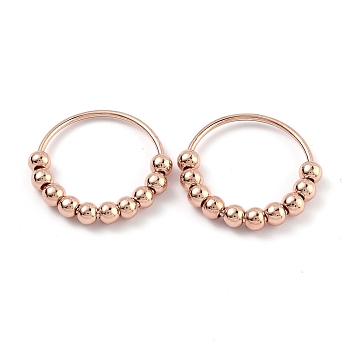 Brass Finger Ring, with Round Beads, Rose Gold, US Size 8, Inner Diameter: 18mm