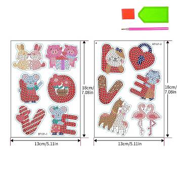 Valentine's Day Animal & Word LOVE Diamond Painting Stickers Beginner Kits, including Dotting Pen, Tray Plate, Rhinestones, Glue Clay, Mixed Color, 130x180x20mm