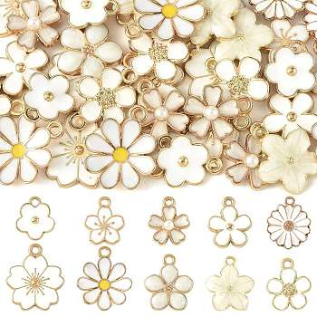 40Pcs 10 Styles Alloy Enamel Pendants, Golden & Light Gold, White, 13~20.5x11.5~17.5x1.5~4.5mm, Hole: 1.2~4.5mm, 4pcs/style
