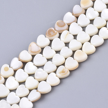 Natural Trochid Shell/Trochus Shell Bead Strands, Heart, 6x5.5x2.5mm, Hole: 0.8mm, about 75pcs/strand, 15.75 inch(40cm)
