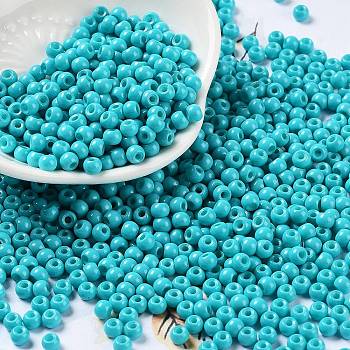 Baking Paint Glass Seed Beads, Round, Dark Turquoise, 4x3mm, Hole: 1.2mm, about 7650pcs/pound