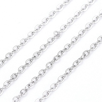 304 Stainless Steel Cable Chains, Soldered, with Spool, Flat Oval, Stainless Steel Color, 1.6x1.3x0.3mm, about 32.8 Feet(10m)/roll