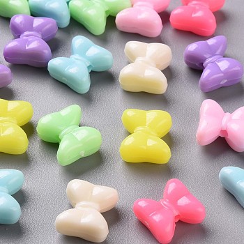 Opaque Acrylic Beads, Bowknot, Mixed Color, 13x14x8mm, Hole: 2.5mm, about 869pcs/500g