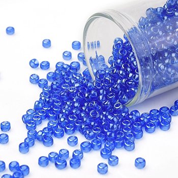 TOHO Round Seed Beads, Japanese Seed Beads, (117) Transparent Luster Blue, 8/0, 3mm, Hole: 1mm, about 222pcs/bottle, 10g/bottle