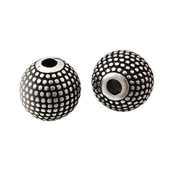 Brass Beads, Cadmium Free & Lead Free, Rack Plating, Long-Lasting Plated, Textured Round, Antique Silver, 8mm, Hole: 2mm