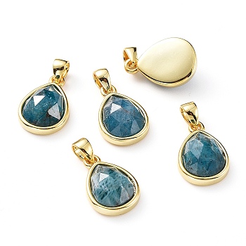 Natural Apatite Charms, with Golden Plated Brass Findings, Faceted Teardrop, 14.5x10x5.5mm, Hole: 4mm