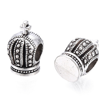 Alloy European Beads, Large Hole Beads, 3D Crown, Antique Silver, 14x9x11mm, Hole: 5mm