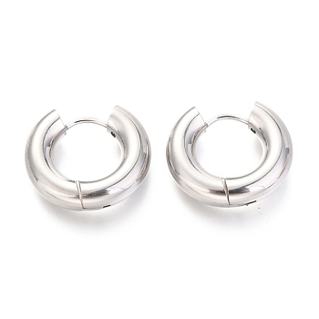 202 Stainless Steel Huggie Hoop Earrings, Hypoallergenic Earrings, with 316 Surgical Stainless Steel Pin, Ring, Stainless Steel Color, 29x30.5x5mm, Pin: 1mm