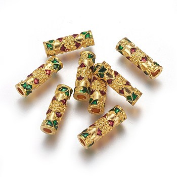 Alloy Tube Beads, with Enamel, Colorful, 17x5.5mm, Hole: 2.5mm