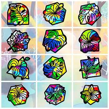 Suncatcher Craft Set, for Kids Window Paint Art Painting, Plants Pattern, 19.9~21x7.6~21cm, about 12pcs/set