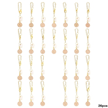 26Pcs Alloy Enamel Pendant Decorations, with Alloy Lobster Claw Clasps, Flat Round with Butterfly, Golden, Pink, 61mm