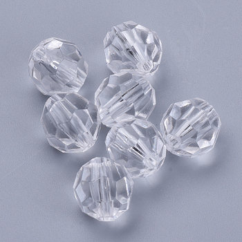 Transparent Acrylic Beads, Faceted, Round, Clear, 10x9.5mm, Hole: 1.8mm