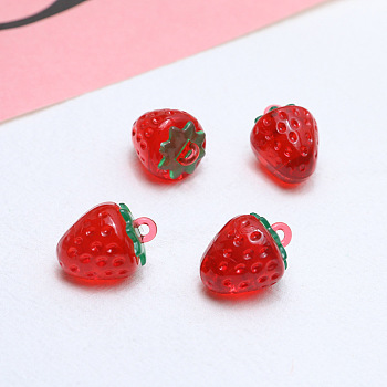 Transparent Resin Imitation Fruit Pendants, Strawberry Charms, Red, 22x17mm