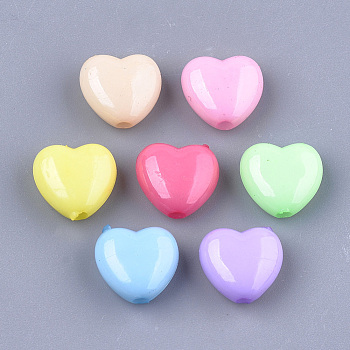 Opaque Solid Color Acrylic Beads, Heart, Mixed Color, 10x11x5.5mm, Hole: 1.6mm