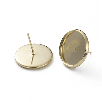 Brass Stud Earring Settings, Long-Lasting Plated, Flat Round, Real 24K Gold Plated, 16mm, Pin: 0.7mm, Tray: 14mm