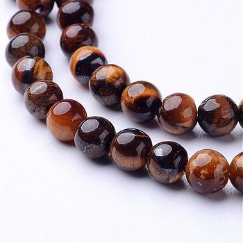 Natural Tiger Eye Beads Strands, Grade AB, Round, 6mm, Hole: 0.8mm, about 65pcs/strand, 15 inch