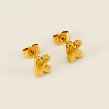 Chunk Letter 304 Stainless Steel Stud Earrings for Women, Real 18K Gold Plated, Letter K, 7.5~8.5x5~10.5mm