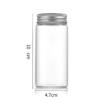Column Glass Screw Top Bead Storage Tubes, Clear Glass Bottles with Aluminum Lips, Silver, 4.7x10cm, Capacity: 130ml(4.40fl. oz)