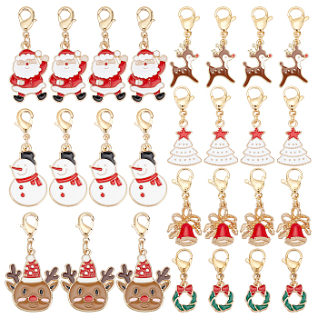 AHADERMAKER 28Pcs 7 Style Christmas Theme Alloy Enamel Pendants, with 304 Stainless Steel Lobster Claw Clasps, Mixed Christmas Shape, Mixed Color, 25~49mm, 4pcs/style
