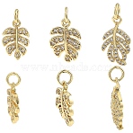3Pcs 3 Styles Brass Micro Pave Cubic Zirconia Pendants, Leaf Charms, with Jump Ring, Real 18K Gold Plated, 13~17x8.2~9.5x1.5~2mm, Hole: 3mm, 1pc/style(KK-YW0004-07)