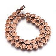Autumn Theme Non-magnetic Synthetic Hematite Bead Strands, Flat Round with Maple Leaf, Copper Plated, 9.5~10.5x4mm, Hole: 1mm, about 41pcs/strand, 15.9 inch(40.5cm)(G-I208-12-C)