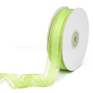 Solid Color Organza Ribbons, Golden Wired Edge Ribbon, for Party Decoration, Gift Packing, Green Yellow, 1"(25mm), about 50yard/roll(45.72m/roll)(ORIB-E005-A04)