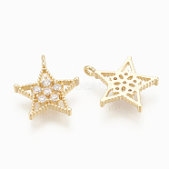 Brass Micro Pave Cubic Zirconia Charms, Star, Nickel Free, Real 18K Gold Plated, 11.5x10x1.5mm, Hole: 1mm(ZIRC-Q014-047G)