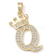 Rack Plating Brass Micro Pave Cubic Zirconia Pendants, Long-Lasting Plated, Lead Free & Cadmium Free, Real 18K Gold Plated, Letter Q, 22~24x12~22x2mm, Hole: 3x4mm(KK-D535-01Q-RS)