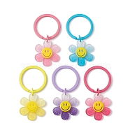Sunflower with Smiling Face Gradient Sequins Acrylic Keychain, with Iron Keychain Ring, Mixed Color, 6cm(KEYC-JKC00660)