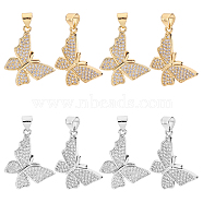 8Pcs 2 Colors Brass Micro Pave Clear Cubic Zirconia Pendants, Real 18K Gold & Platinum, Butterfly, Mixed Color, 29x20x2mm, Hole: 4x3.5mm, 4pcs/color(ZIRC-FH0001-28)